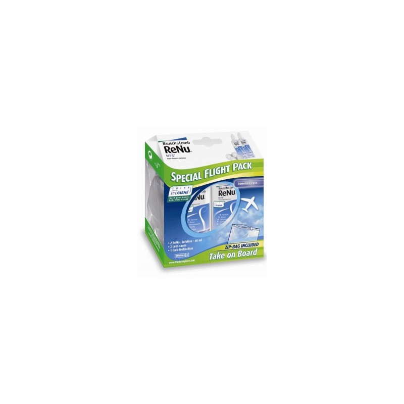ReNu MPS flight pack solution multifonctions pour lentilles de contact souples flacons 2x60ml + 2 etuis + 1 sac ReNu MPS flight pack solution multifonctions pour lentilles de contact souples flacons 2x60ml + 2 etuis + 1 sac