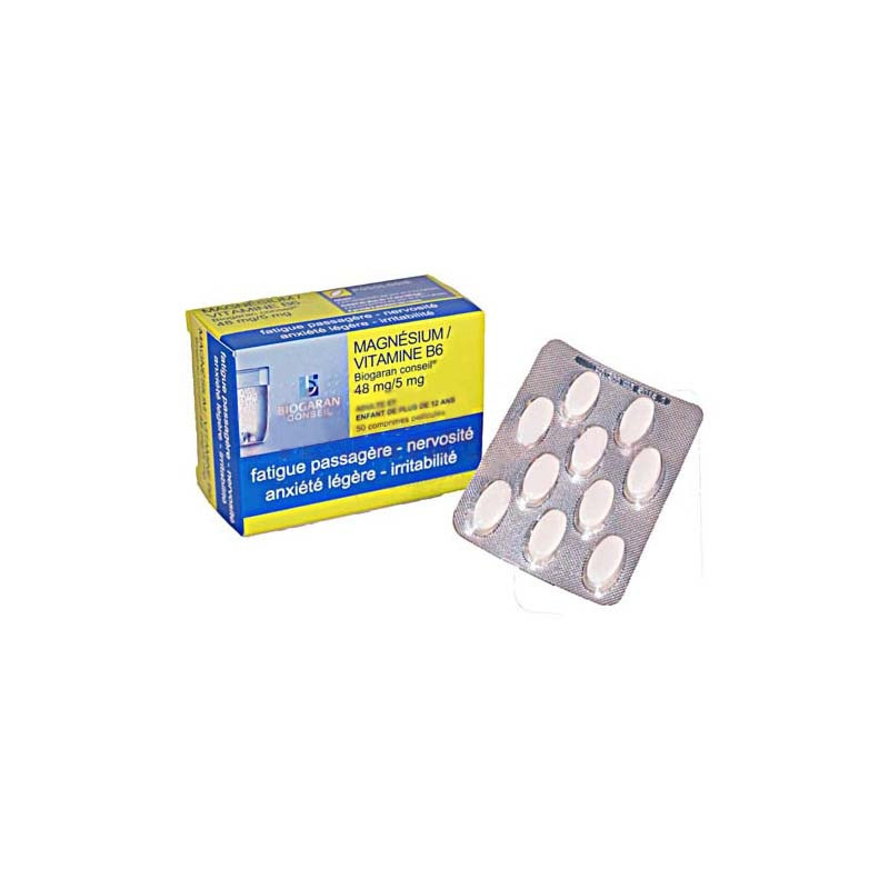 Magnésium vitamine B6 48mg/5mg Biogaran 50 comprimés