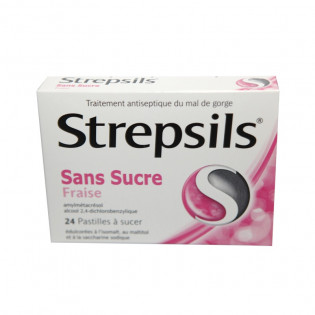 Strepsils Fraise sans sucre 24 pastilles