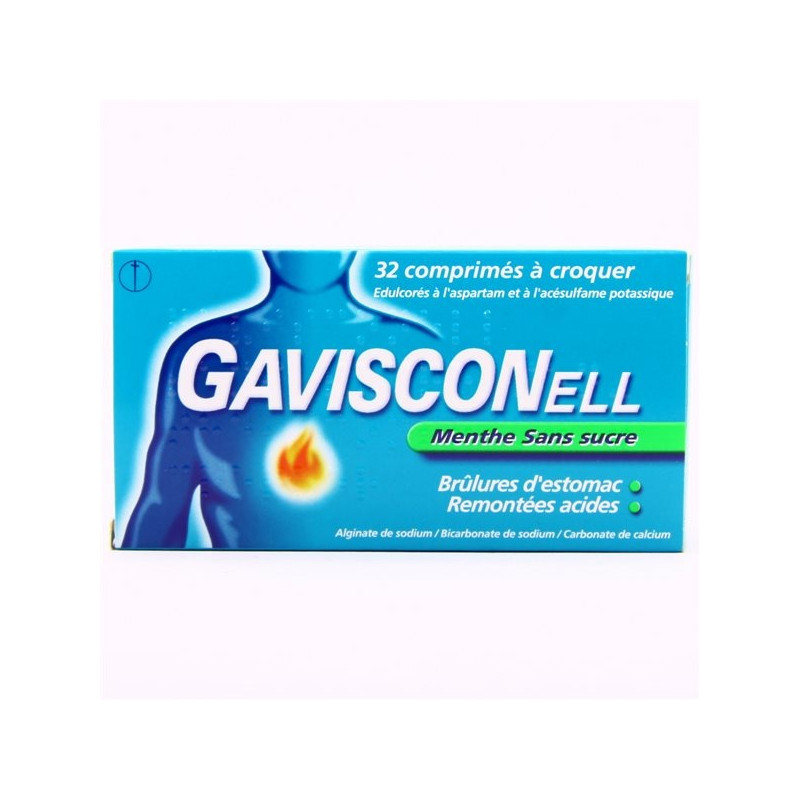 Gavisconell menthe sans sucre 32 comprimés à croquer Gavisconell menthe sans sucre 32 comprimés à croquer