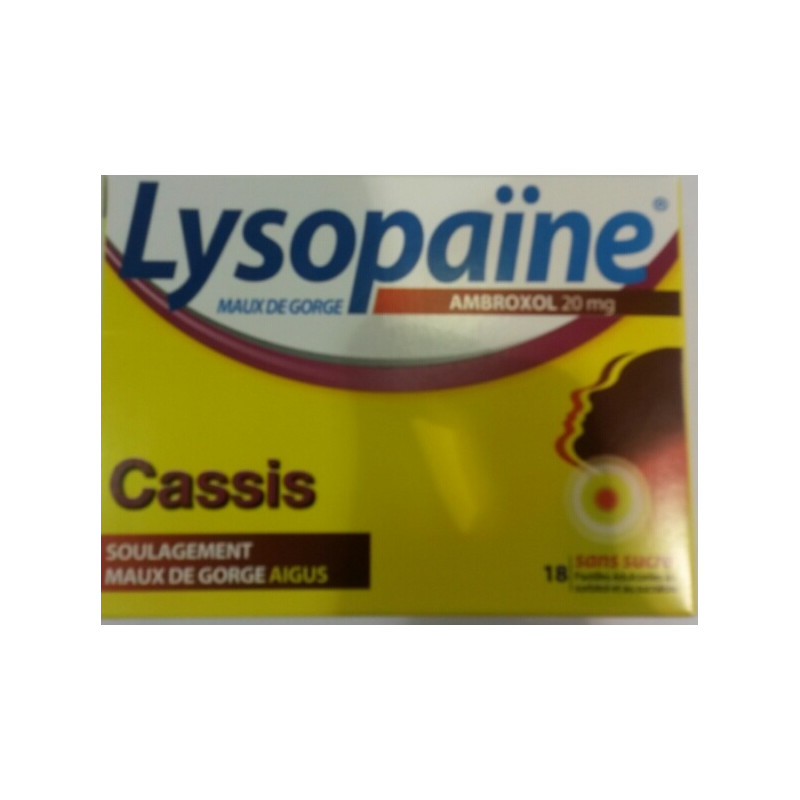 Lysopaine Ambroxol 20mg cassis 18 pastilles sans sucre Lysopaine Ambroxol 20mg cassis 18 pastilles sans sucre
