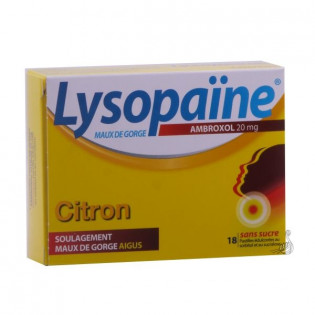 Lysopaine Ambroxol 20mg citron 18 pastilles sans sucre