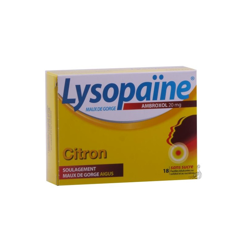 Lysopaine Ambroxol 20mg citron 18 pastilles sans sucre