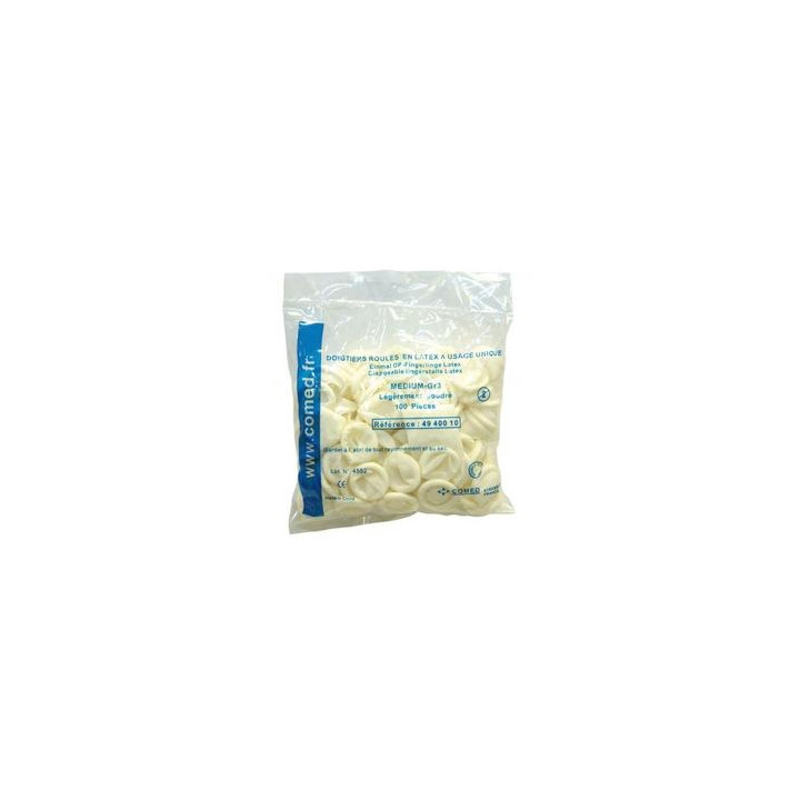 Comed latex rolled finger cots for single use / 100 pieces