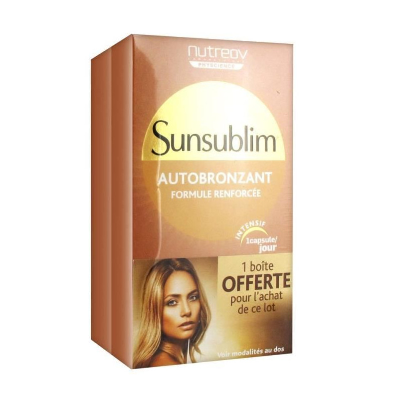 SUNSUBLIM AUTOBRONZANT FORMULE RENFORCEE LOT DE 2 BOITES DE 28 CAPSULES SUNSUBLIM AUTOBRONZANT FORMULE RENFORCEE LOT DE 2 BOITES DE 28 CAPSULES