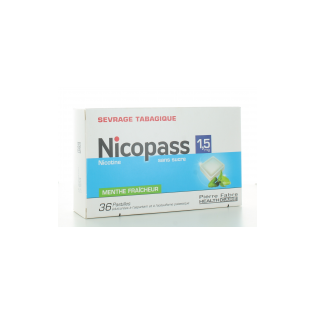 Nicopass 1,5mg 36 pastilles sans sucre menthe fraiche