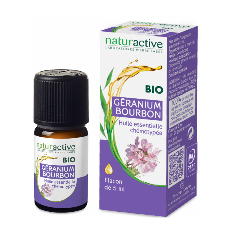 NATURACTIVE ORGANIC ESSENTIAL OIL GERANIUM BOURBON CHEMOTYPE BOTTLE 5ML