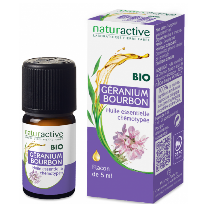 NATURACTIVE ORGANIC ESSENTIAL OIL GERANIUM BOURBON CHEMOTYPE BOTTLE 5ML