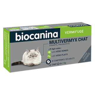 boite de Vermifuge Biocanina  Multivermyx pour chat +1kg 2 Comprimés sécables