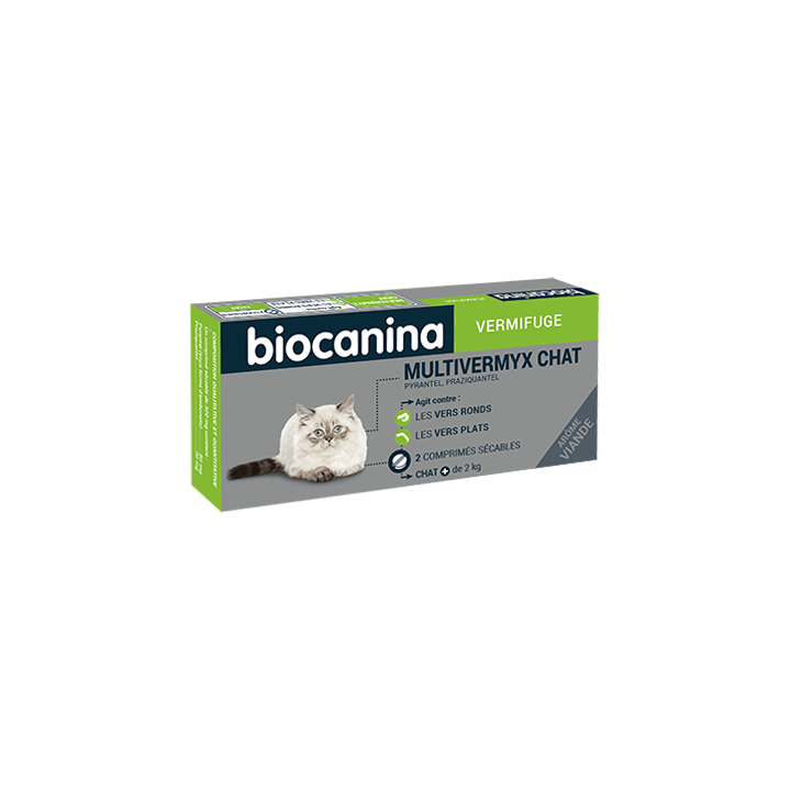 boite de Vermifuge Biocanina  Multivermyx pour chat +1kg 2 Comprimés sécables