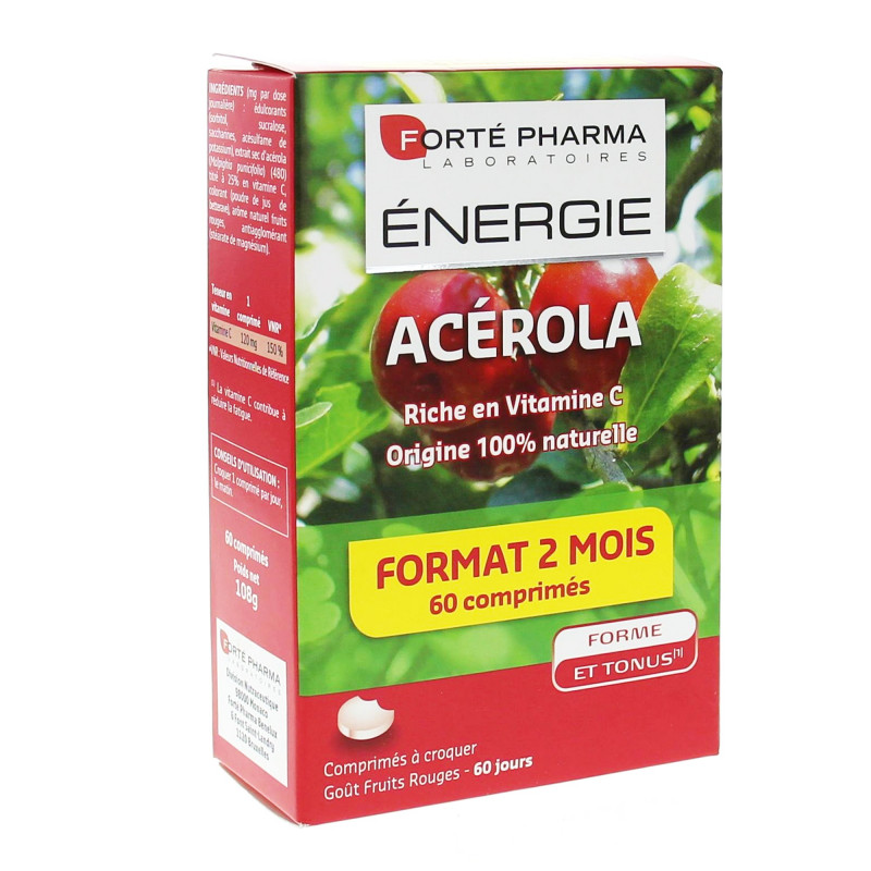 ACEROLE FORTE PHARMA 60 COMPRIMES A CROQUER GOUT FRUITS ROUGES