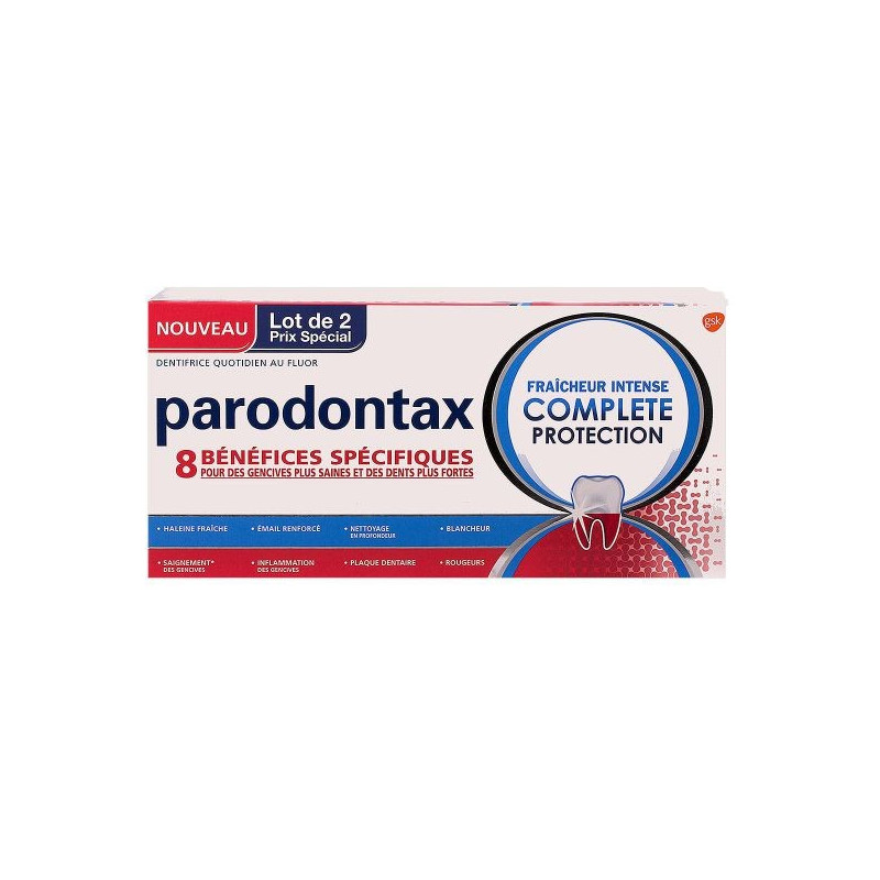 PARODONTAX DENTIFRICE PROTECTION COMPLETE 8 BENEFICES SPECIFIQUES LOT DE 2 DE 75ML