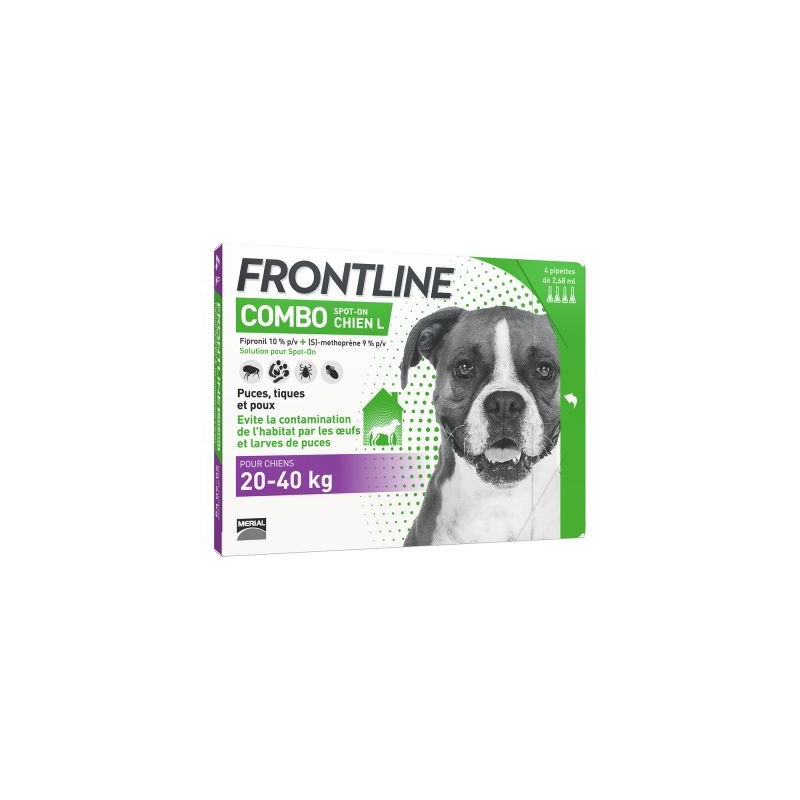 FRONTLINE COMBO SPOT ON CHIEN L 20-40 KG 4 PIPETTES DE 2.68ML FRONTLINE COMBO SPOT ON CHIEN L 20-40 KG 4 PIPETTES DE 2.68ML