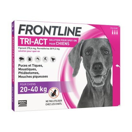 FRONTLINE TRI ACT CHIENS 20-40 KG 3 PIPETTES DE 4ML