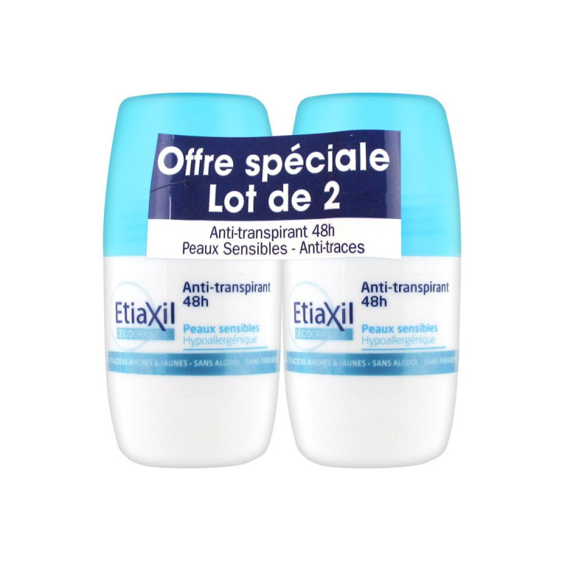 ETIAXIL ANTI TRANSPIRANT 48H PEAUX SENSIBLES ROLL ON LOT DE 2 DE 50ML 