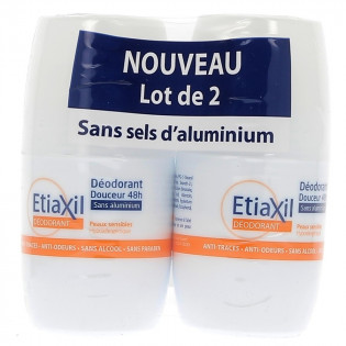 ETIAXIL DEODORANT SOFTNESS 48H ROLL ON WITHOUT ALUMINIUM SENSITIVE SKINS LOT OF 2 OF 50ML  