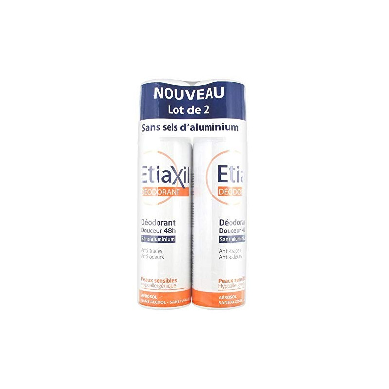 ETIAXIL DEODORANT SOFTNESS 48H WITHOUT ALUMINIUM SENSITIVE SKINS LOT OF 2 OF 150ML