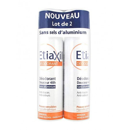 ETIAXIL DEODORANT DOUCEUR 48H SANS ALUMINIUM PEAUX SENSIBLES LOT DE 2 DE 150ML