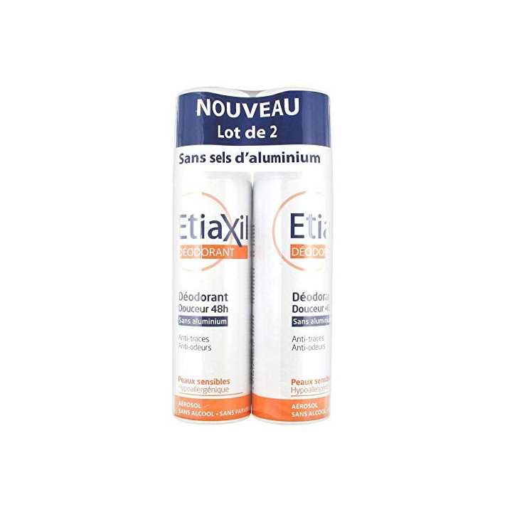 ETIAXIL DEODORANT SOFTNESS 48H WITHOUT ALUMINIUM SENSITIVE SKINS LOT OF 2 OF 150ML