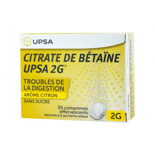 Citrate de Betaïne Upsa 2G CITRON -  20 comprimés sans sucre effervescents