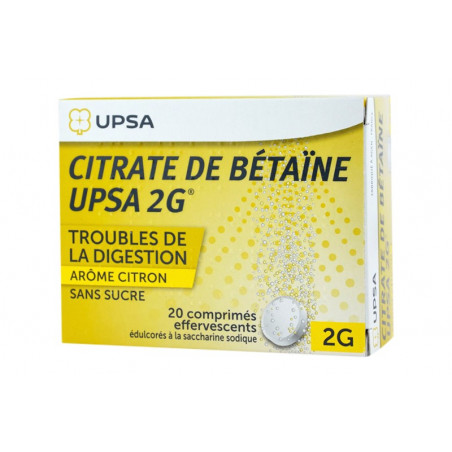 Citrate de Betaïne Upsa 2G CITRON -  20 comprimés sans sucre effervescents