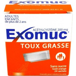 Exomuc 200 mg 24 sachets médicament toux grasse