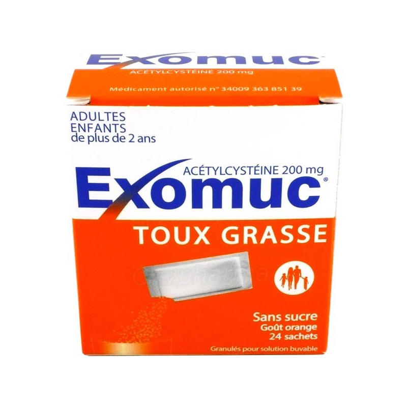 Exomuc 200 mg 24 sachets médicament toux grasse
