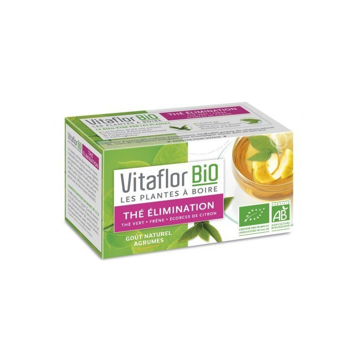 Vitaflor Bio Thé élimination Thé vert frêne et écorces de citron 18 Sachets