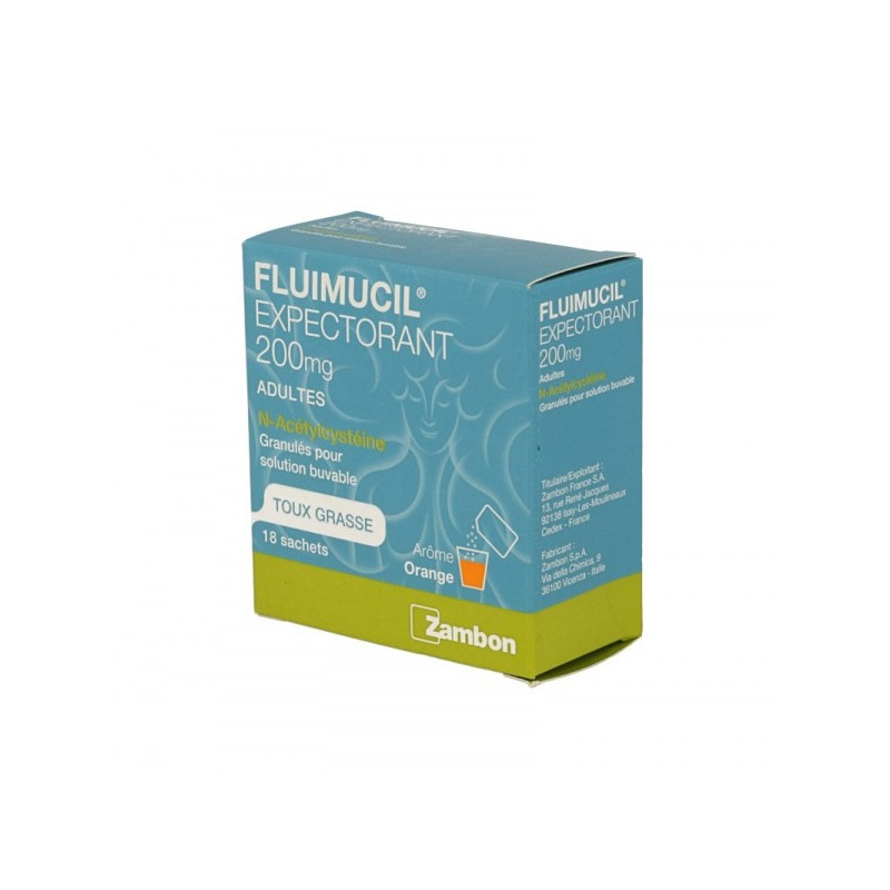 FLUIMUCIL EXPECTORANT 200MG GRANULES SANS SUCRE POUR SOLUTION BUVABLE 18 SACHETS 