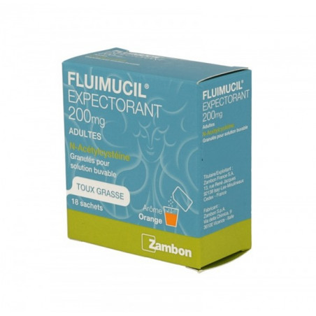 FLUIMUCIL EXPECTORANT 200MG GRANULES SANS SUCRE POUR SOLUTION BUVABLE 18 SACHETS 