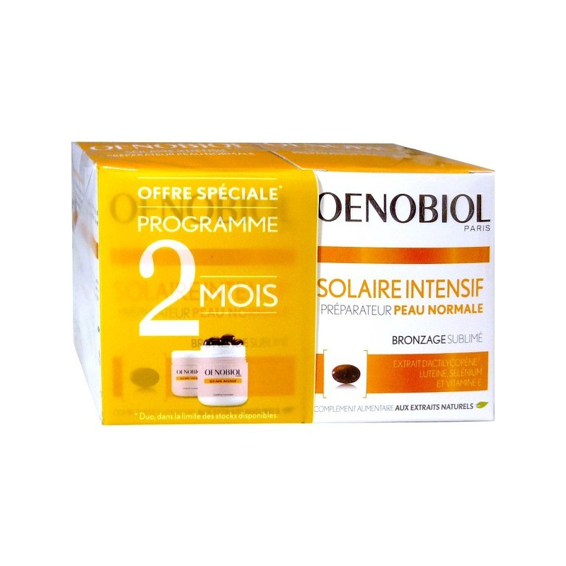 Oenobiol Solaire Intensif Peau Normale. 2 boîtes de 30 capsules Oenobiol Solaire Intensif Peau Normale. 2 boîtes de 30 capsules