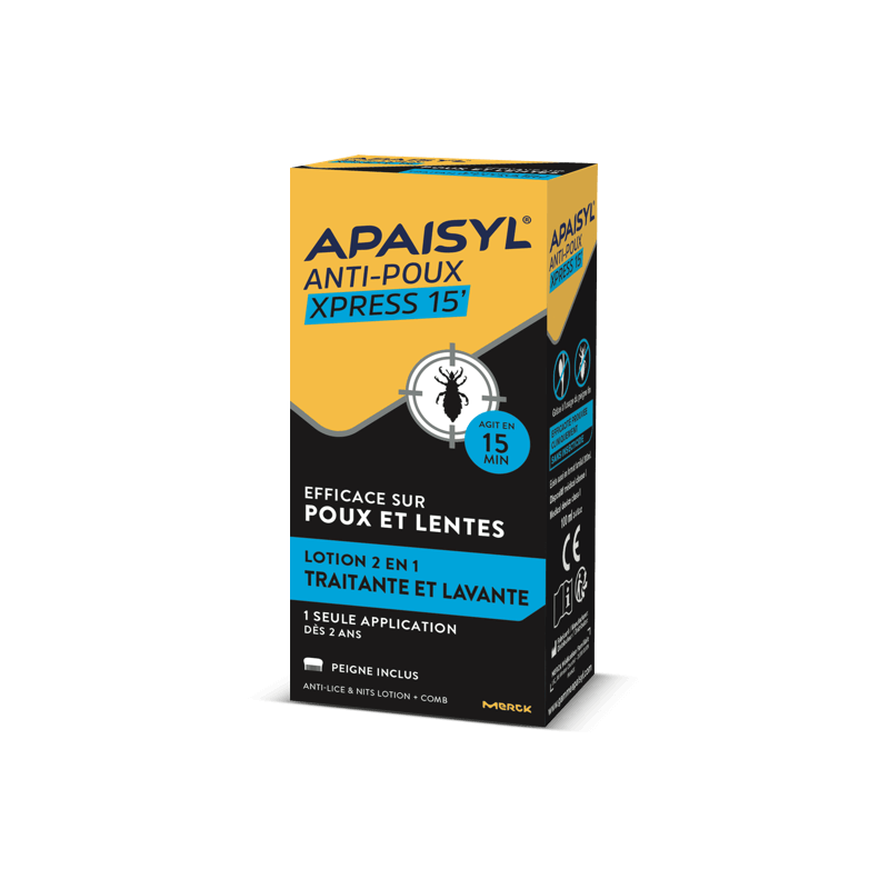 APAISYL ANTI POUX XPRESS 15 LOTION 2 EN 1 TRAITANTE ET LAVANTE DES 2 ANS PEIGNE INCLUS