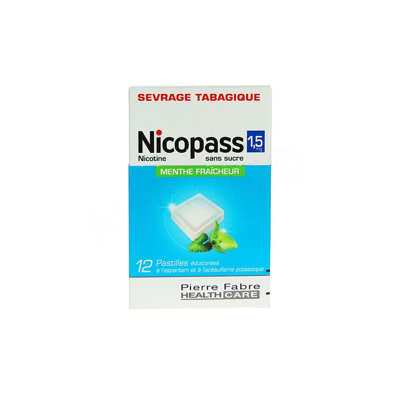 Nicopass 1,5mg 12 pastilles sans sucre menthe fraiche Nicopass 1,5mg 12 pastilles sans sucre menthe fraiche