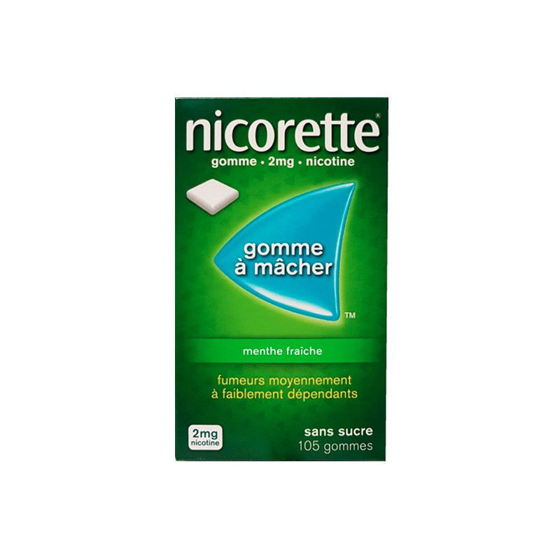 Nicorette Gomme 2mg goût Menthe sans sucre par 105