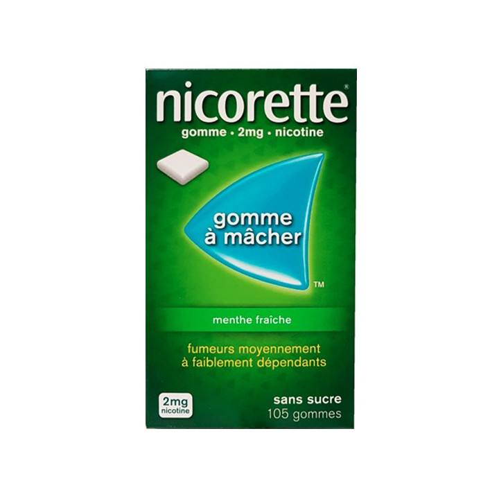 Nicorette Gomme 2mg goût Menthe sans sucre par 105