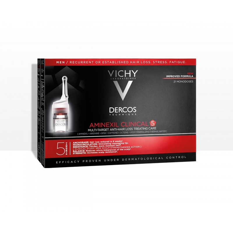 VICHY DERCOS TECHNIQUE AMINEXIL CLINICAL 5 - Hommes. 21 monodoses VICHY DERCOS TECHNIQUE AMINEXIL CLINICAL 5 - Hommes. 21 monodoses