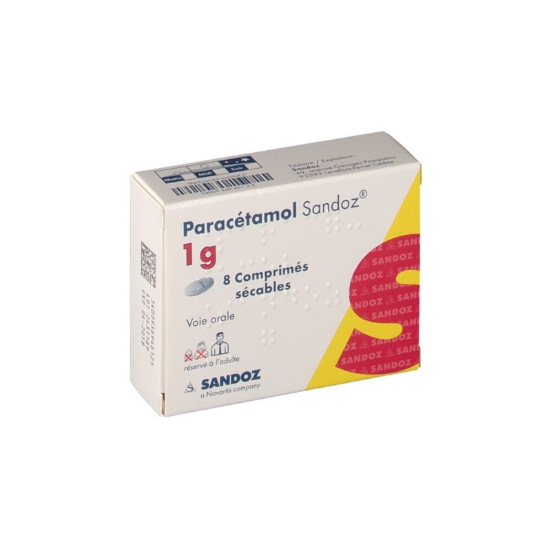 PARACETAMOL 1G 8 COMPRIMES SECABLES SANDOZ