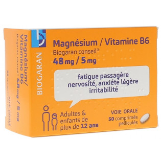 Magnésium vitamine B6 48mg/5mg Biogaran 50 comprimés