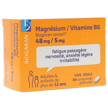 Magnesium vitamin B6 48mg/5mg Biogaran 50 tablets