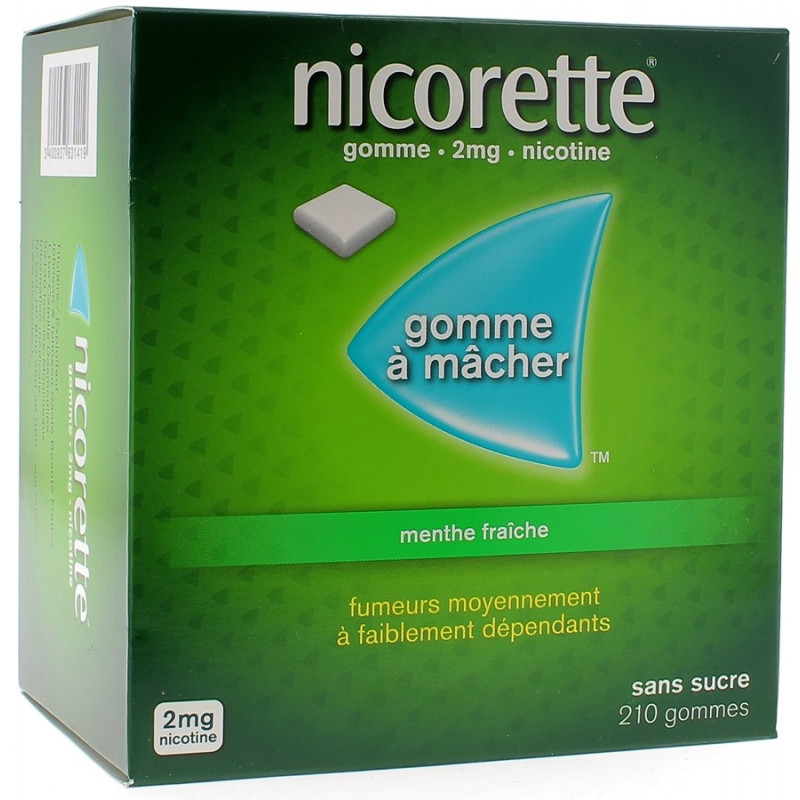 Nicorette Gomme 2mg goût Menthe sans sucre par 210 Nicorette Gomme 2mg goût Menthe sans sucre par 210