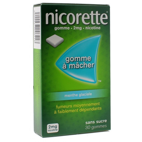 Nicorette Gomme 2mg goût Menthe Glaciale sans sucre par 30