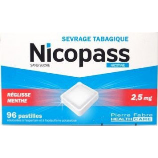 Nicopass 2,5mg 96 pastilles sans sucre menthe fraiche