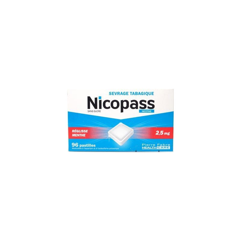 Nicopass 2,5mg 96 pastilles sans sucre menthe fraiche