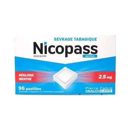 Nicopass 2,5mg 96 pastilles sans sucre menthe fraiche