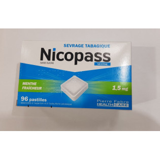 Nicopass 1,5mg 96 pastilles sans sucre menthe fraiche