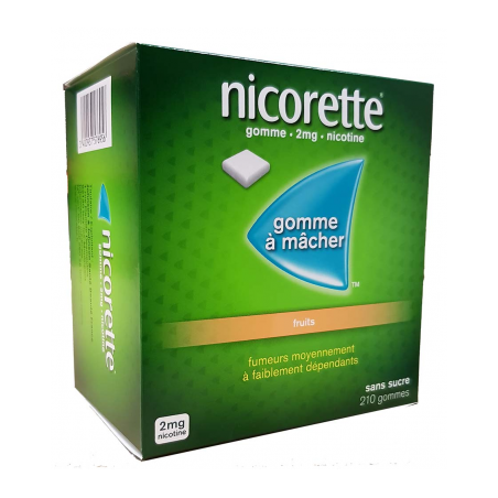 NICORETTE 2MG FRUITs SANS SUCRE 210 GOMMES 