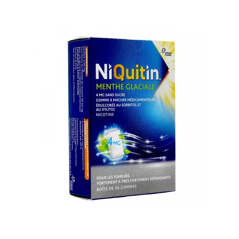 NIQUITIN MENTHE FRAICHE 4MG SANS SUCRE, 24 gommes à mâcher