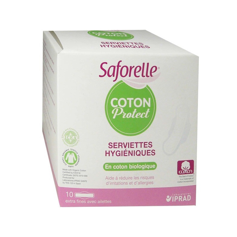 SAFORELLE 10 SANITARY NAPKINS WITH WINGS ORGANIC COTTON NORMAL