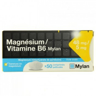 MAGNESIUM / VITAMINE B6 MYLAN 50 COMPRIMES PELLICULES 