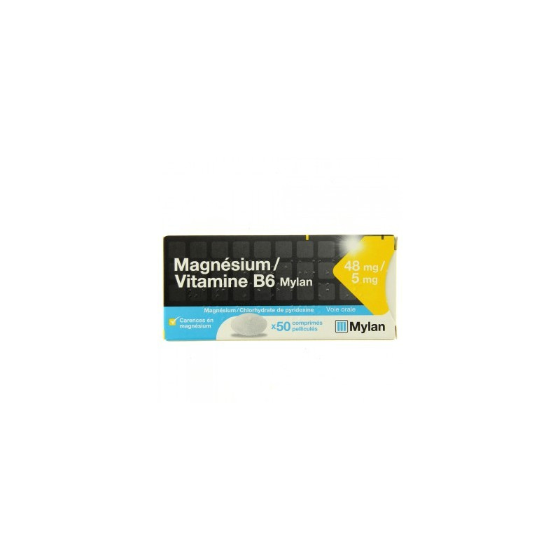 MAGNESIUM / VITAMINE B6 MYLAN 50 COMPRIMES PELLICULES 
